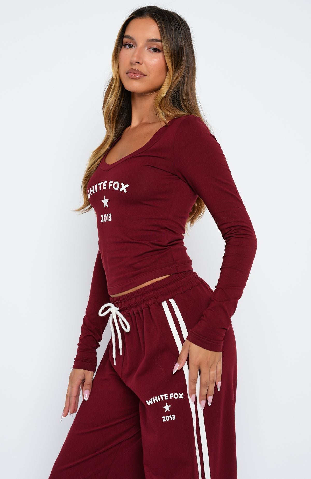 White Fox Found You Out Long Sleeve Top Burgundy