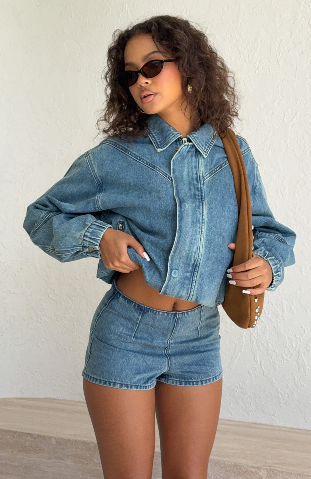 White Fox Cooler Than You Denim Shorts Brown Blue Acid