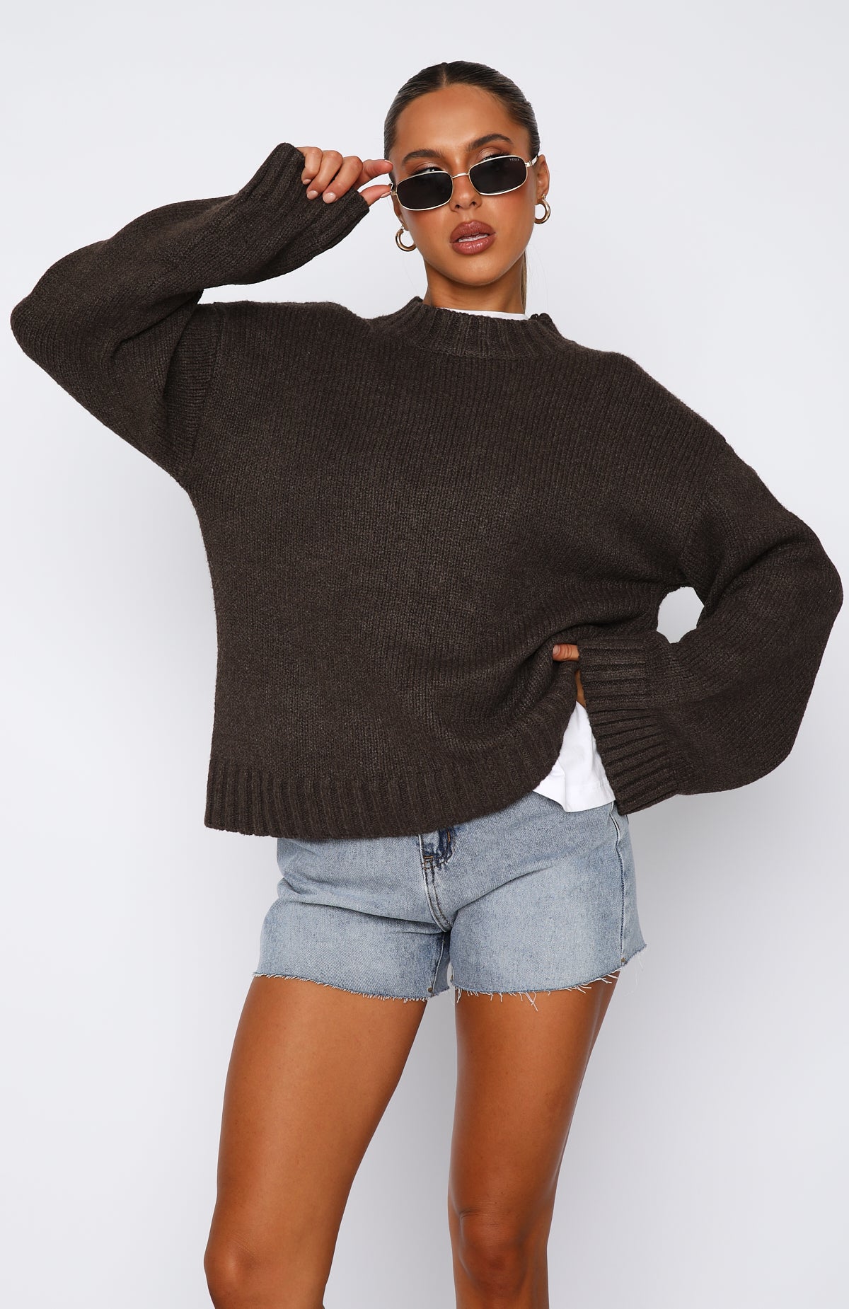 White Fox Winter's Chill Knit Sweater Chocolate