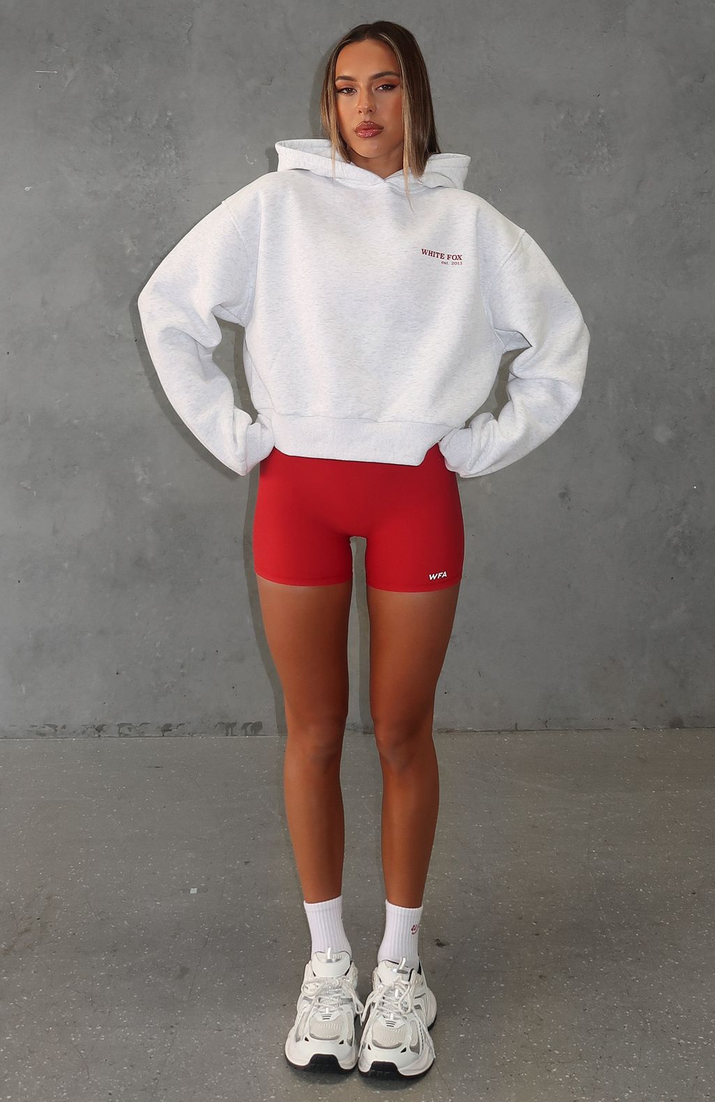 White Fox Serving Up Cropped Hoodie Grey Marle