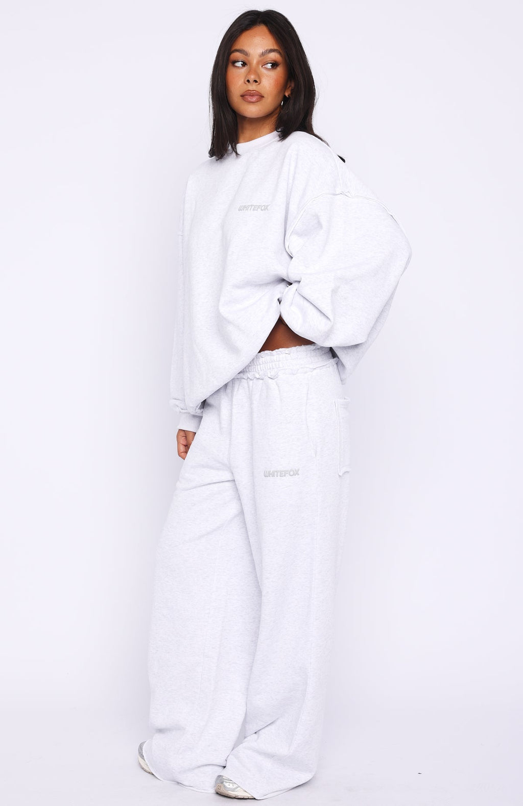 White Fox On My Own Terms Wide Leg Sweatpants Grey Marle