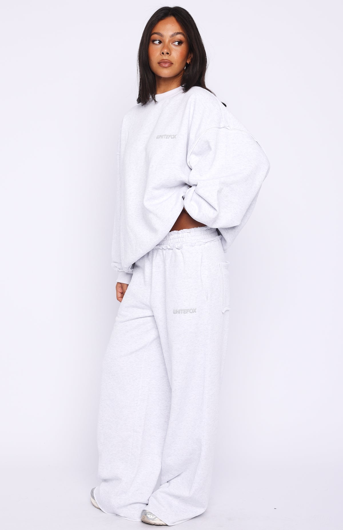 White Fox On My Own Terms Wide Leg Sweatpants Grey Marle