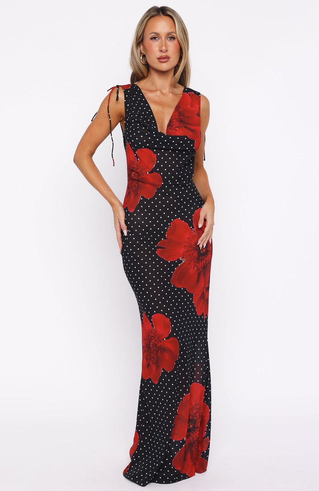 White Fox That's Amore Maxi Dress Black Scarlet Bloom