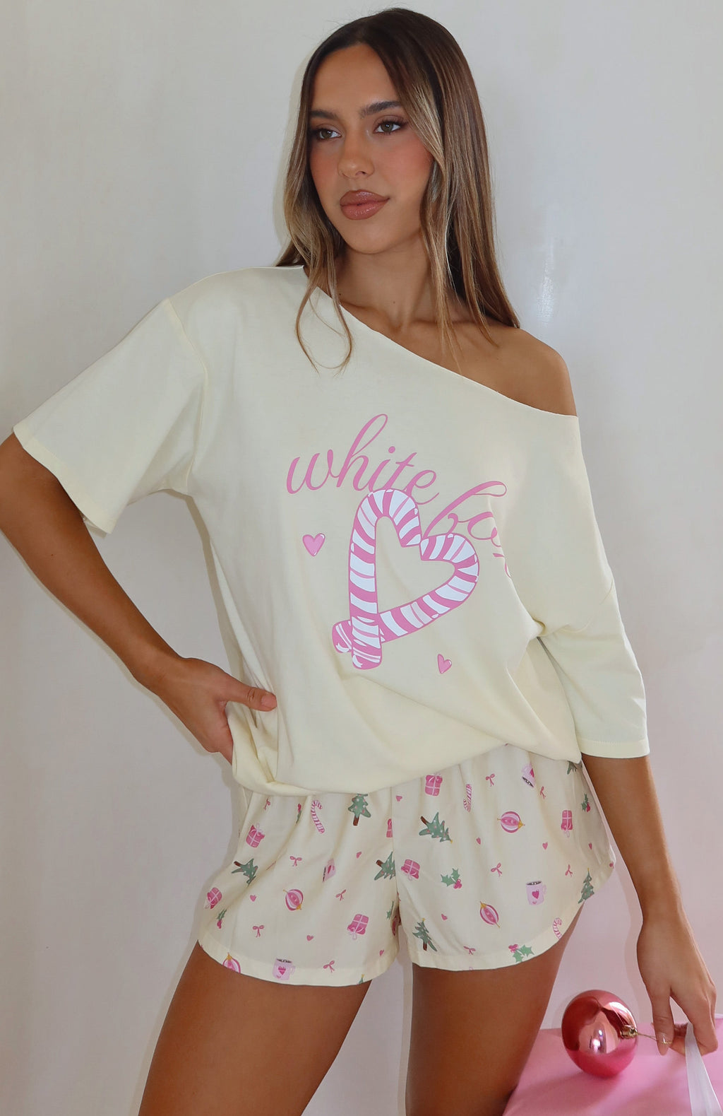 White Fox Sweetheart Pyjama Off Shoulder Tee Lemon