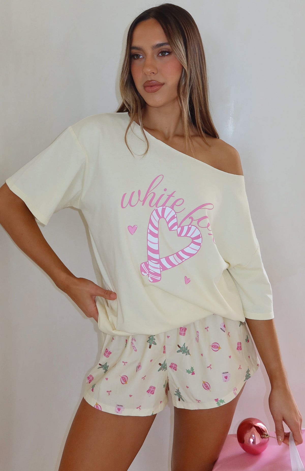 White Fox Sweetheart Pyjama Off Shoulder Tee Lemon