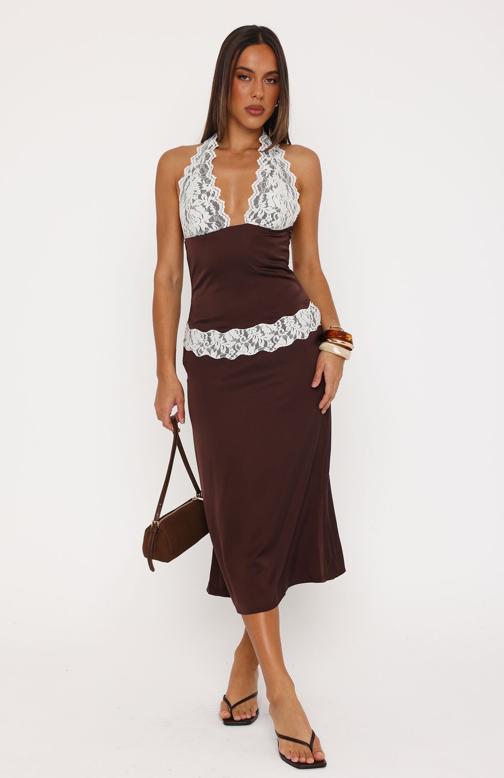 White Fox Laced In Love Midi Dress Choc/Cream