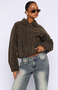 White Fox So Easy Faux Suede Jacket Khaki
