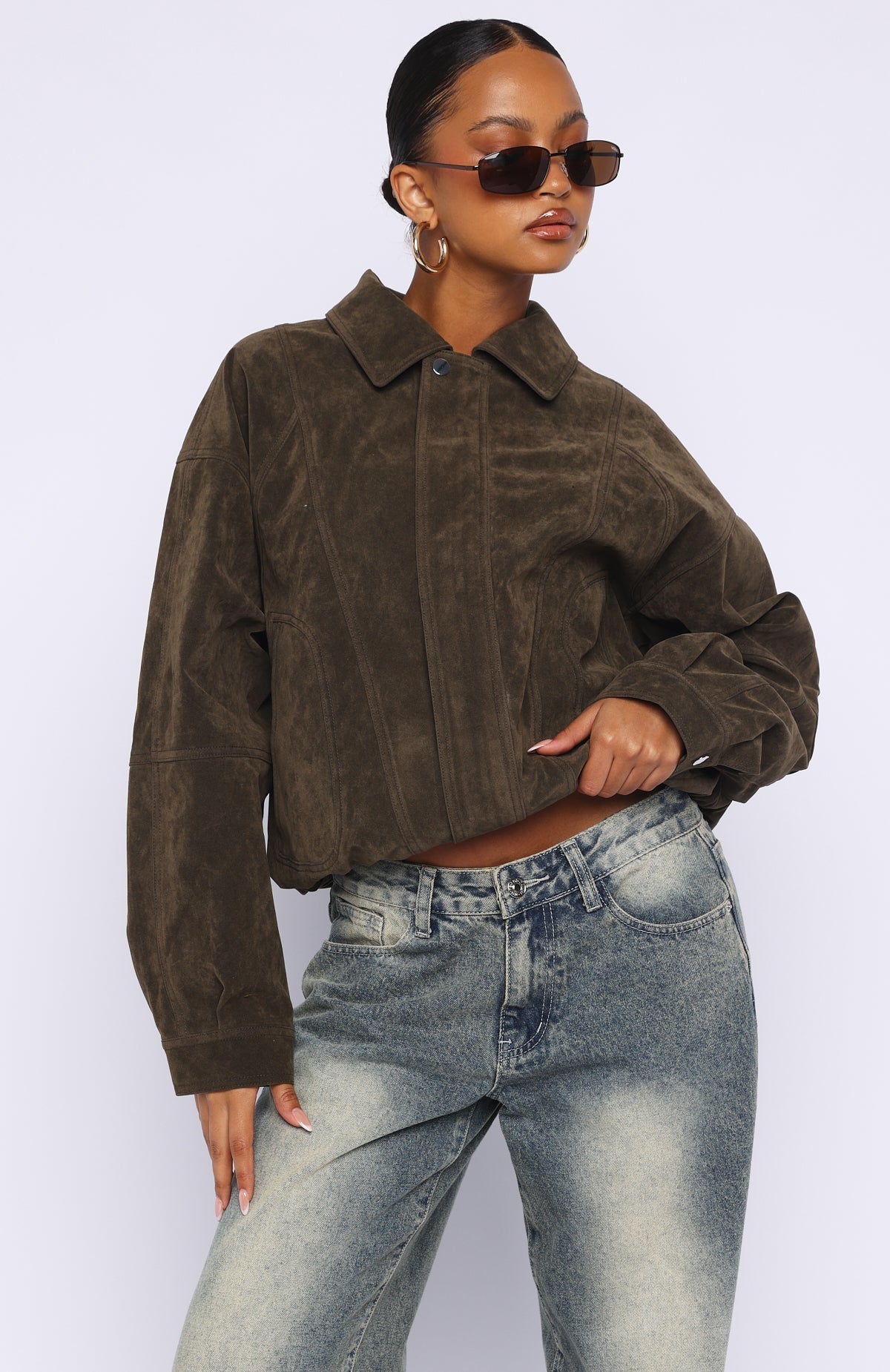 White Fox So Easy Faux Suede Jacket Khaki