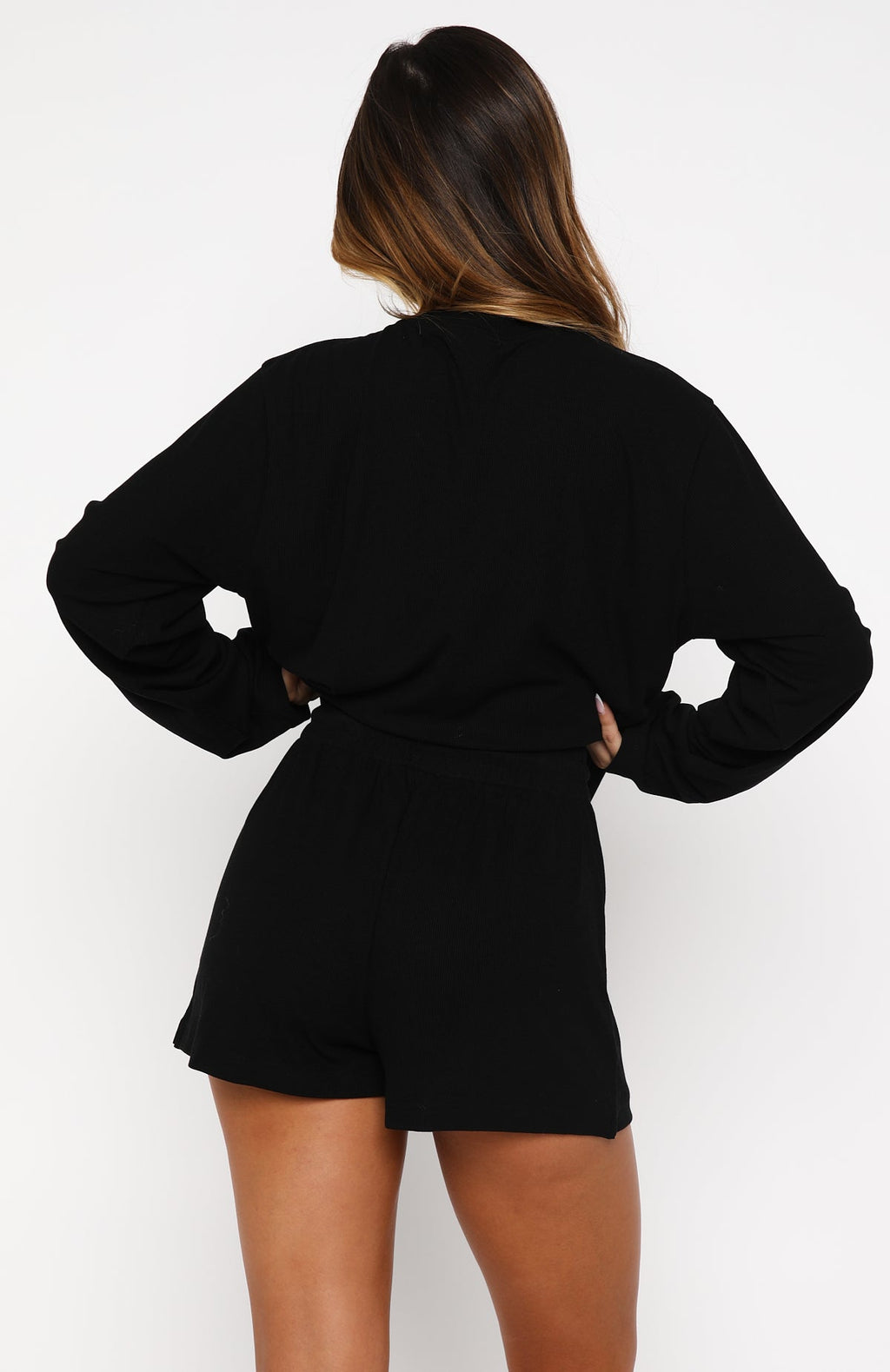 White Fox Come A Long Way Soft Lounge Ribbed Shorts Black