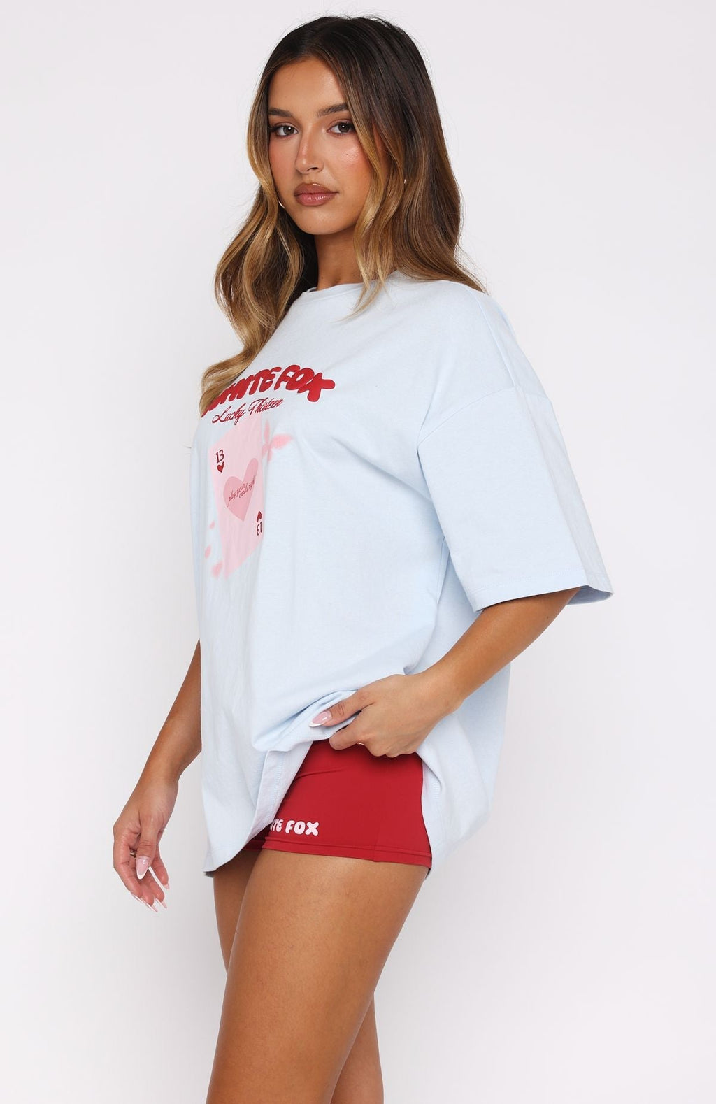 White Fox Lucky Thirteen Kalena Oversized Tee Blue