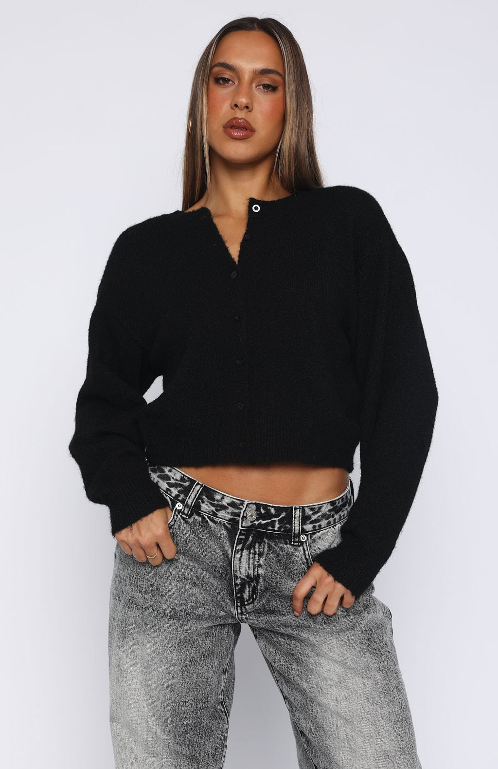 White Fox Warm Whispers Knit Cardigan Black