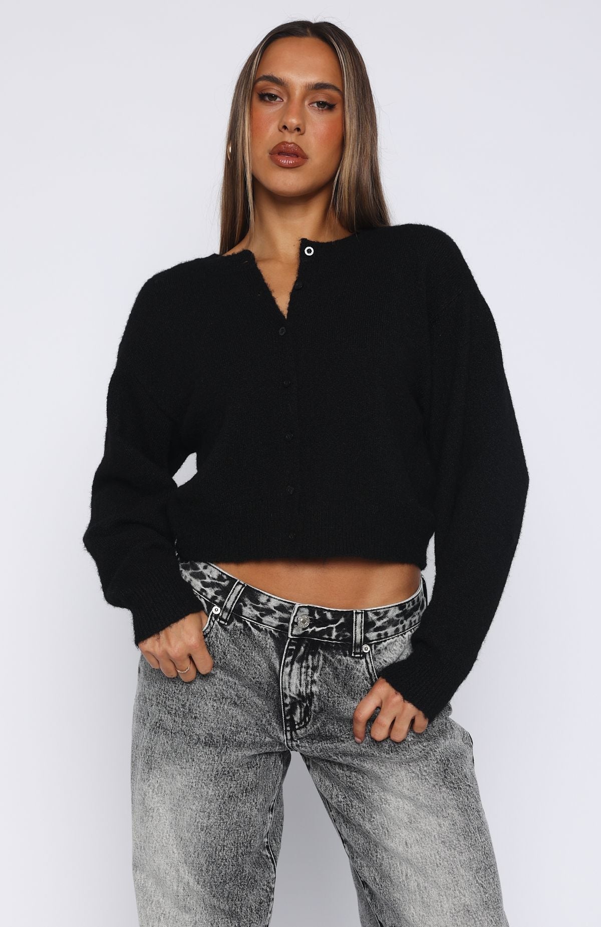 White Fox Warm Whispers Knit Cardigan Black