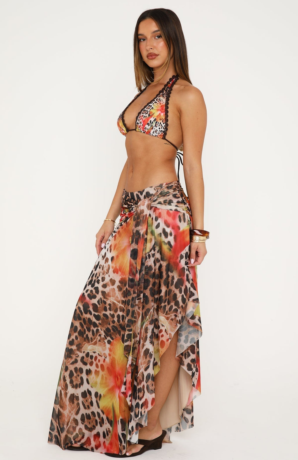 White Fox Untie Me Midi Skirt Wild Hibiscus