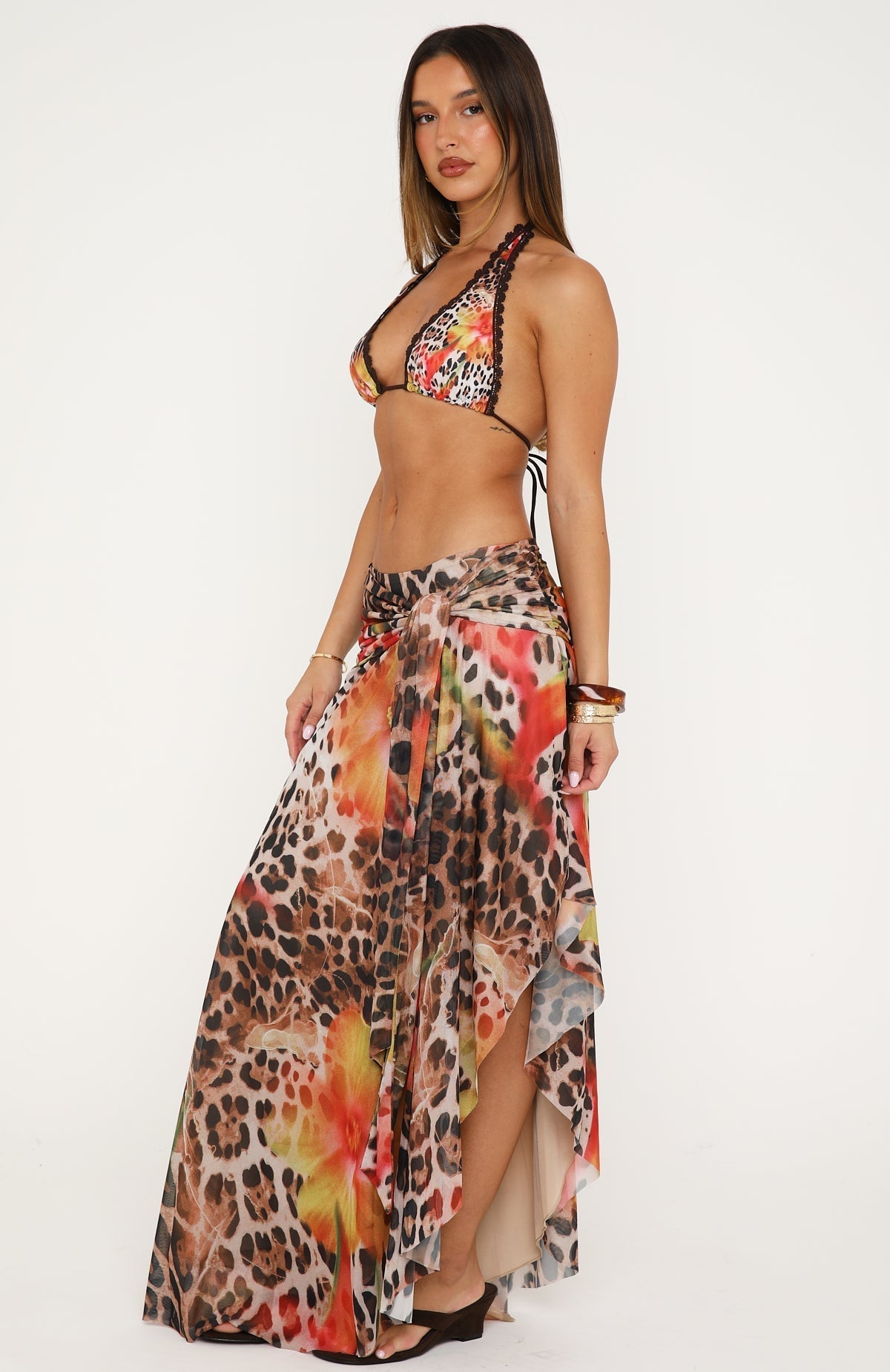 White Fox Untie Me Midi Skirt Wild Hibiscus
