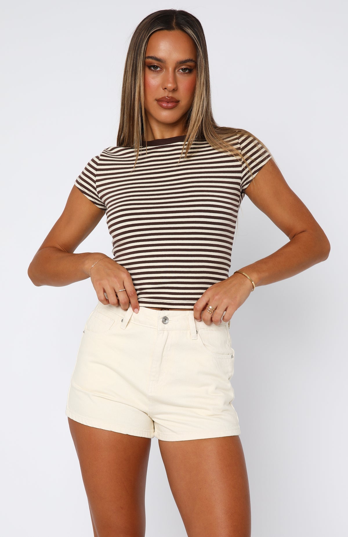 White Fox Emerson Denim Shorts Cream