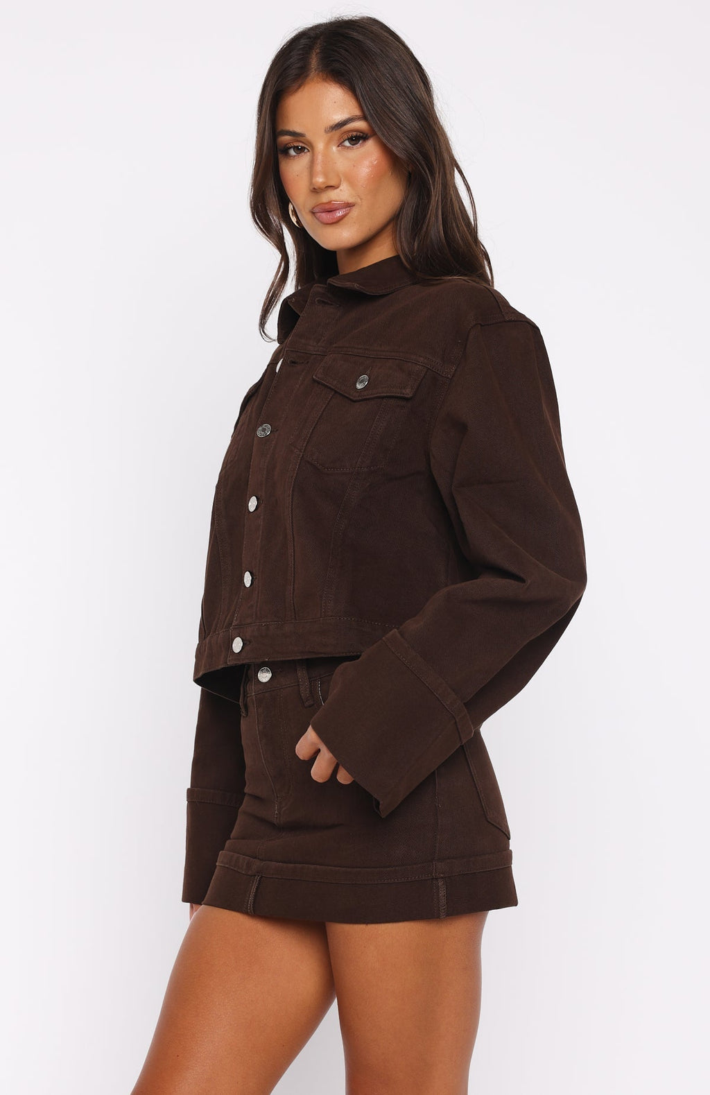 White Fox Charlotte Denim Jacket Chocolate Wash