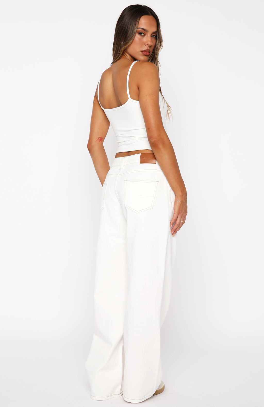 White Fox Clarissa Low Rise Wide Leg Jeans Off White