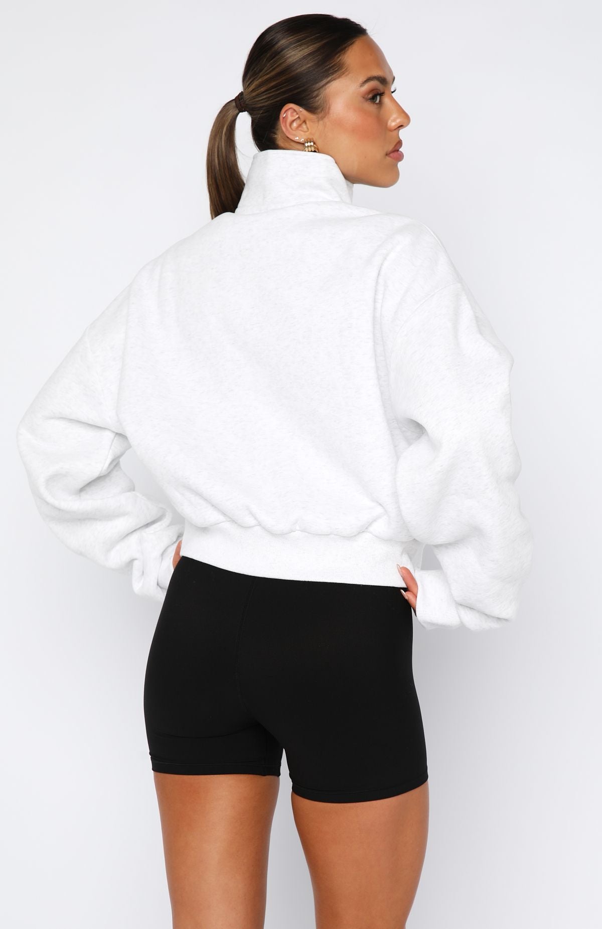 White Fox Let The Bells Ring Cropped Quarter Zip Sweater Grey Marle