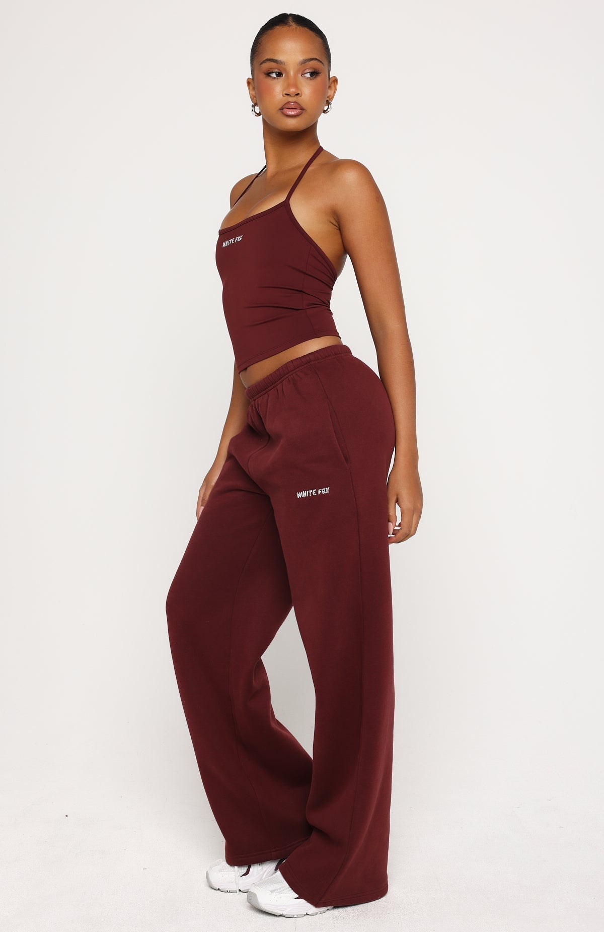 White Fox Test Drive Wide Leg Sweatpants Dark Cherry