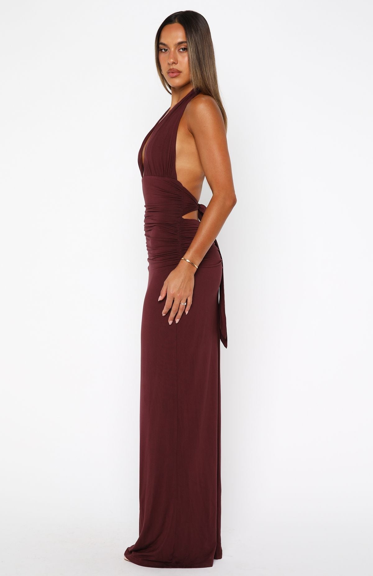 White Fox Say What You Feel Halter Maxi Dress Burgundy