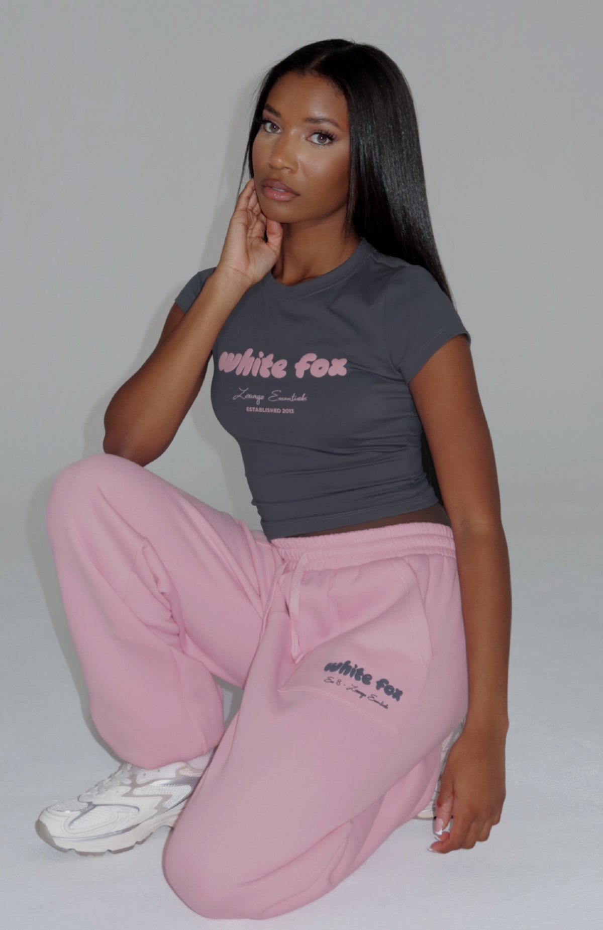 White Fox Era 8 Baby Tee Slate