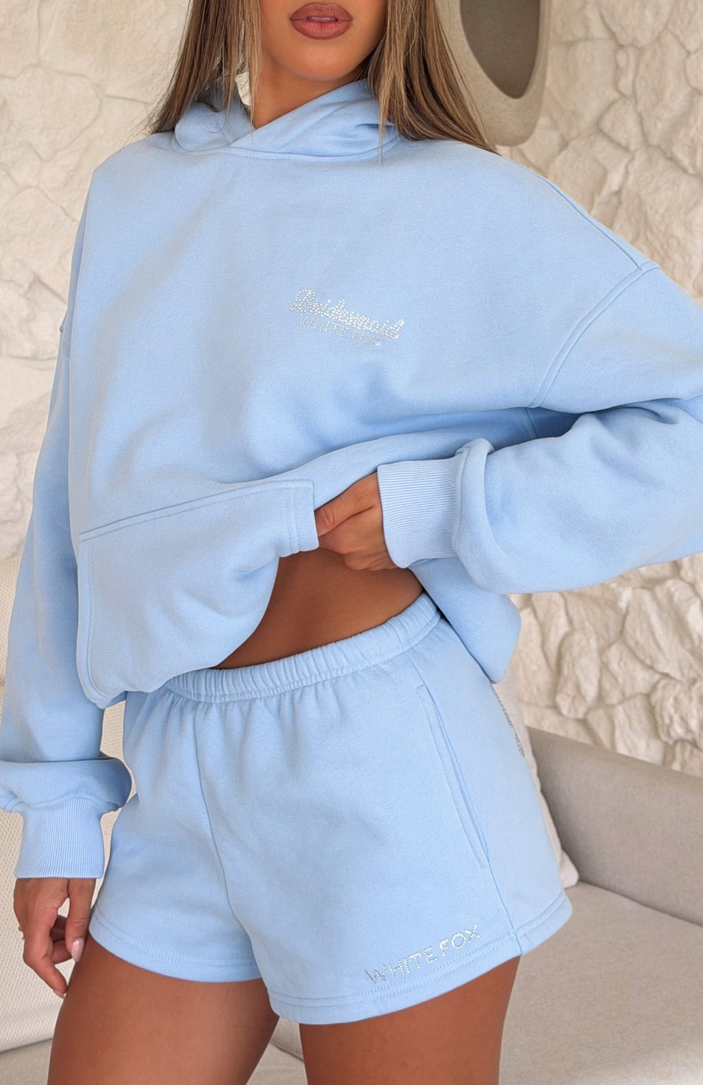 White Fox Bridal Party Lounge Shorts Light Blue