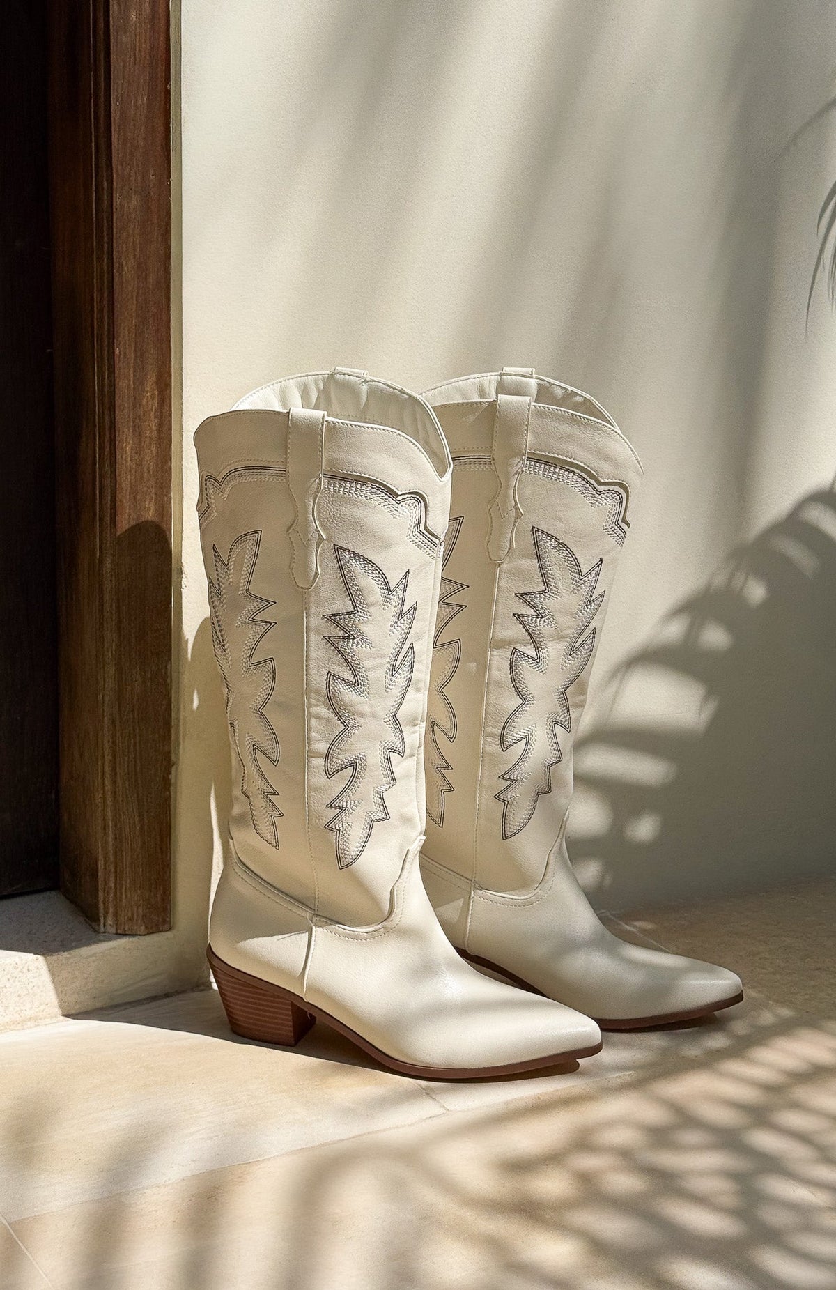White Fox Briar Knee High Cowboy Boots Cream