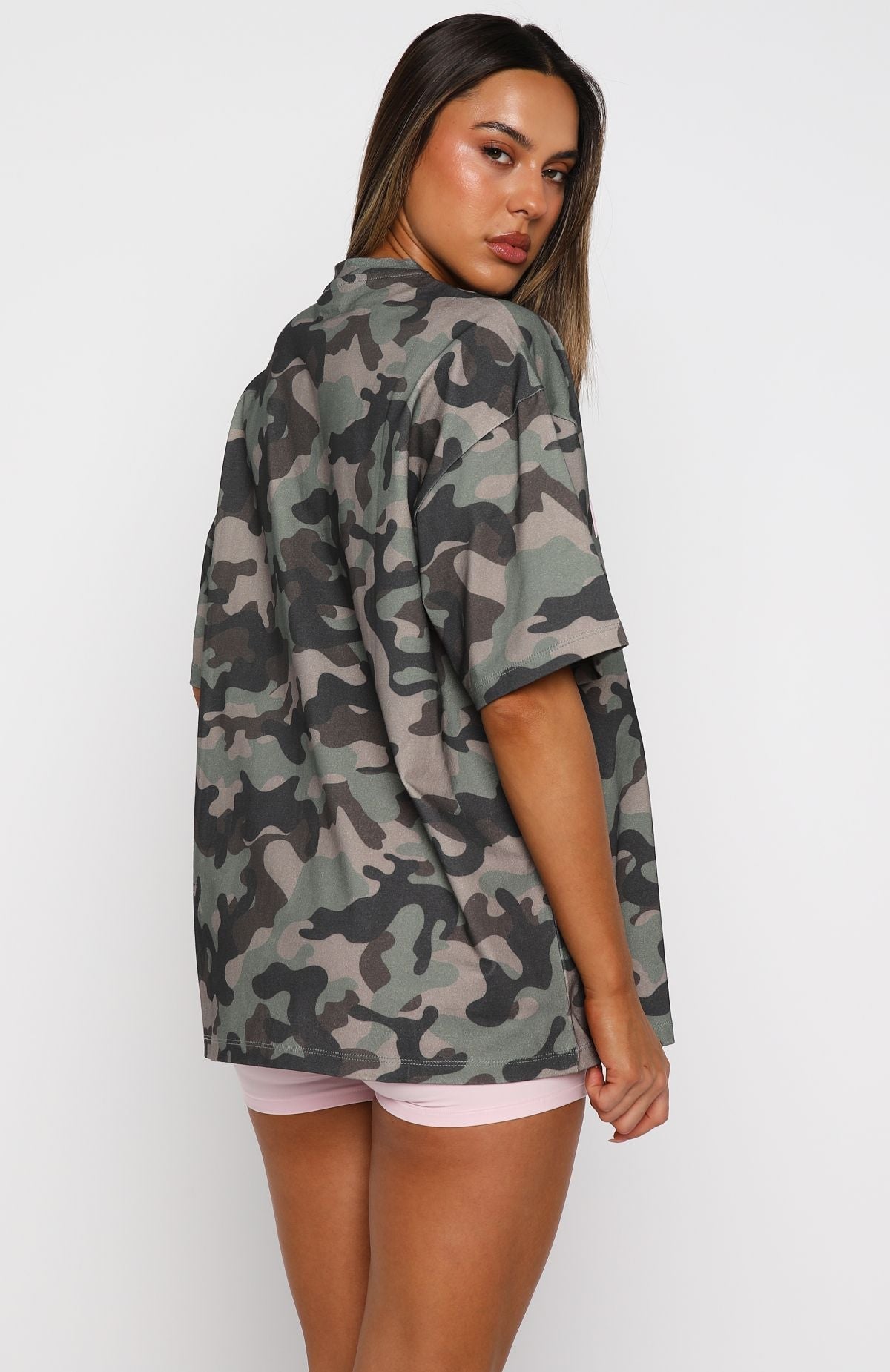 White Fox Offstage Printed Oversized Tee Washed Camo