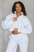 White Fox Test Drive Boxy Quarter Zip Sweater Grey Marle