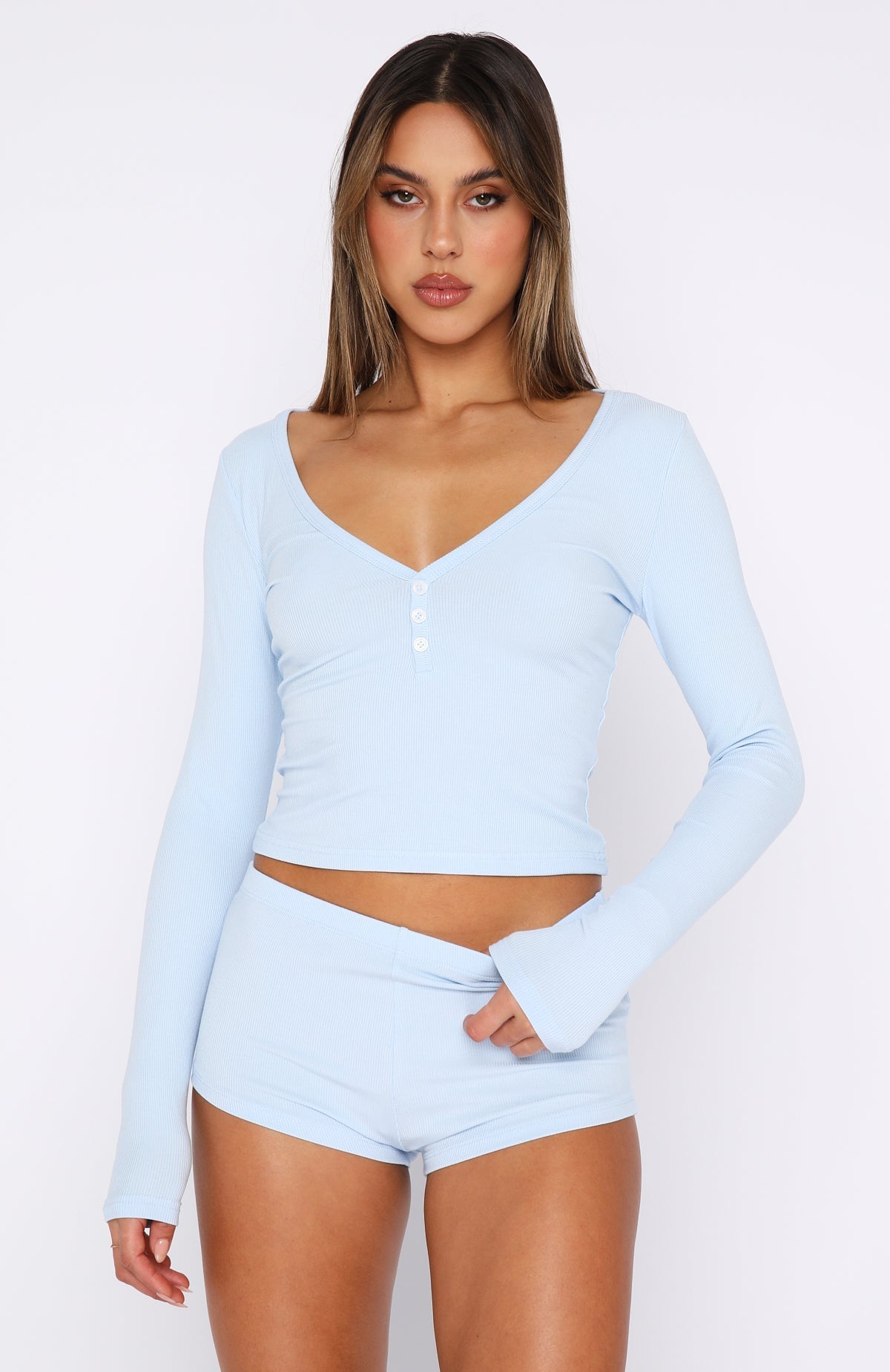 White Fox Girl Talk Pyjama Set Baby Blue