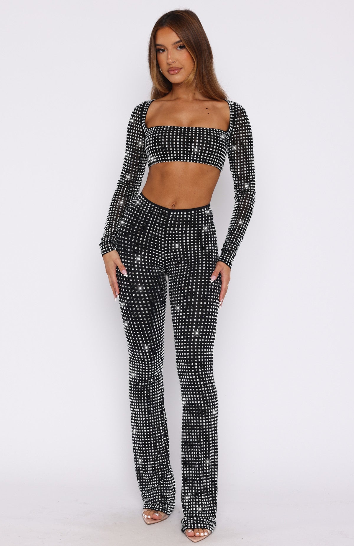 White Fox Always Sparkling Embellished Pants Black