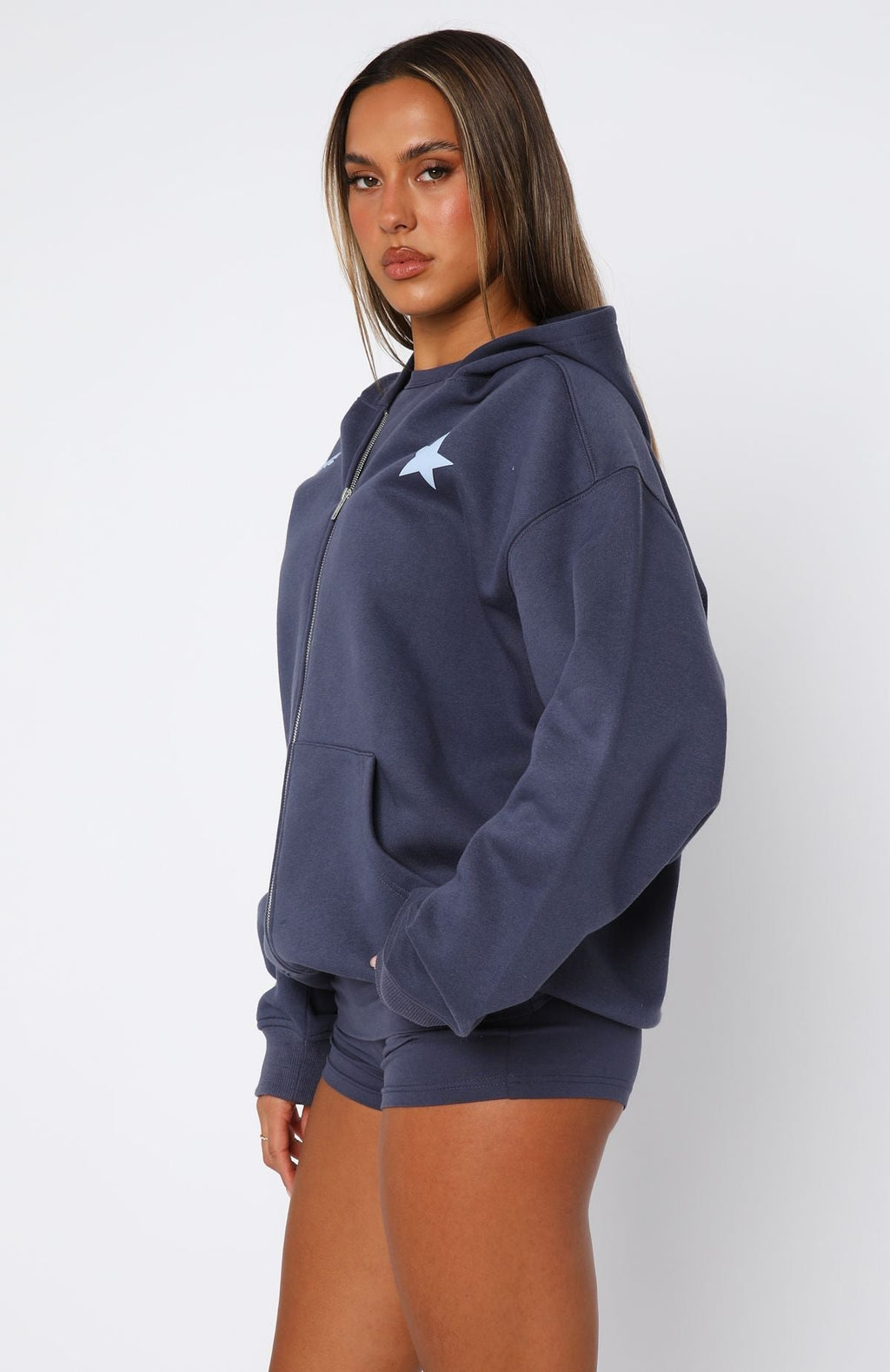 White Fox From The Archives Charli Zip Front Hoodie Navy