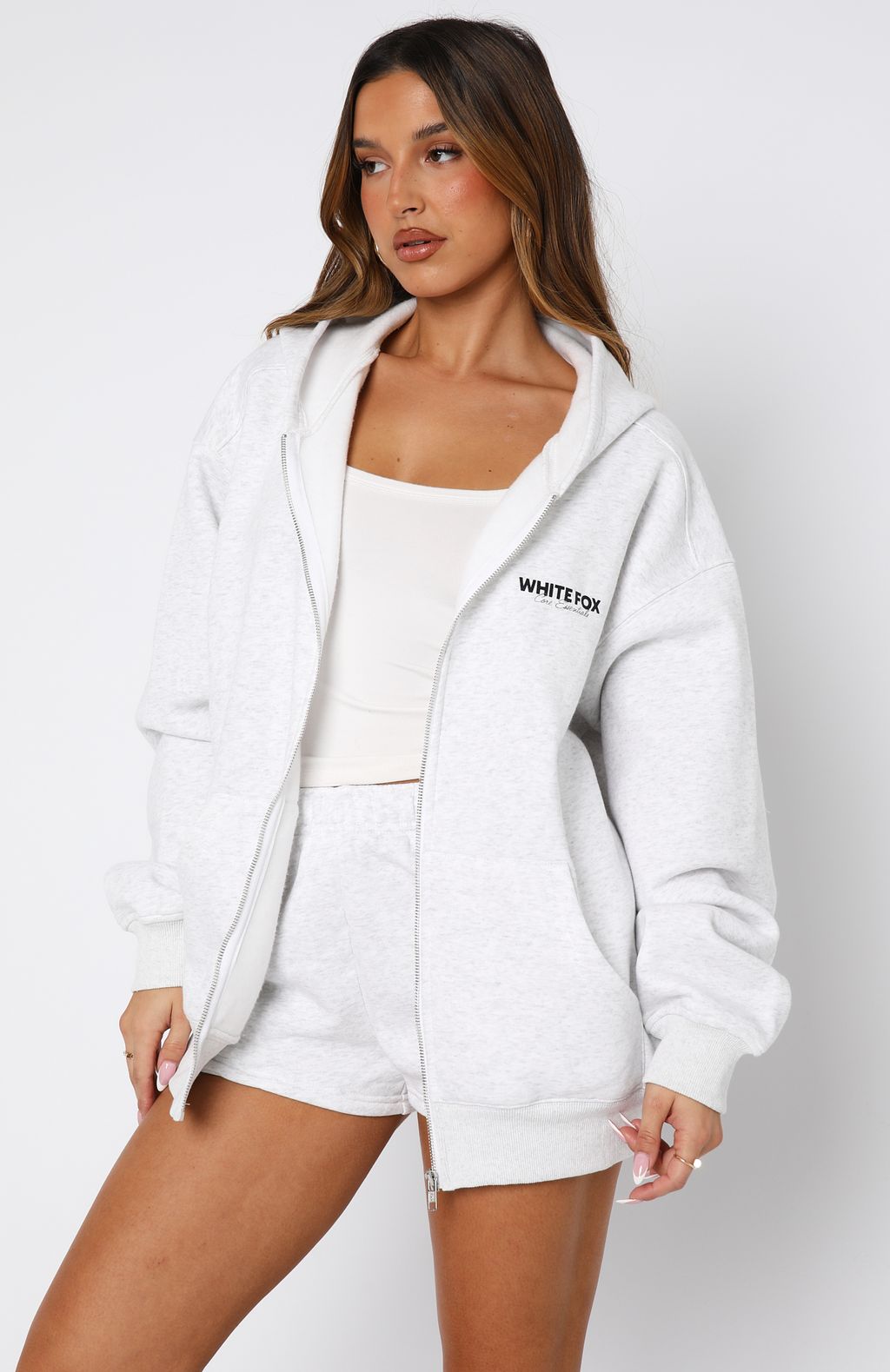 White Fox Core Essentials Zip Hoodie Grey Marle