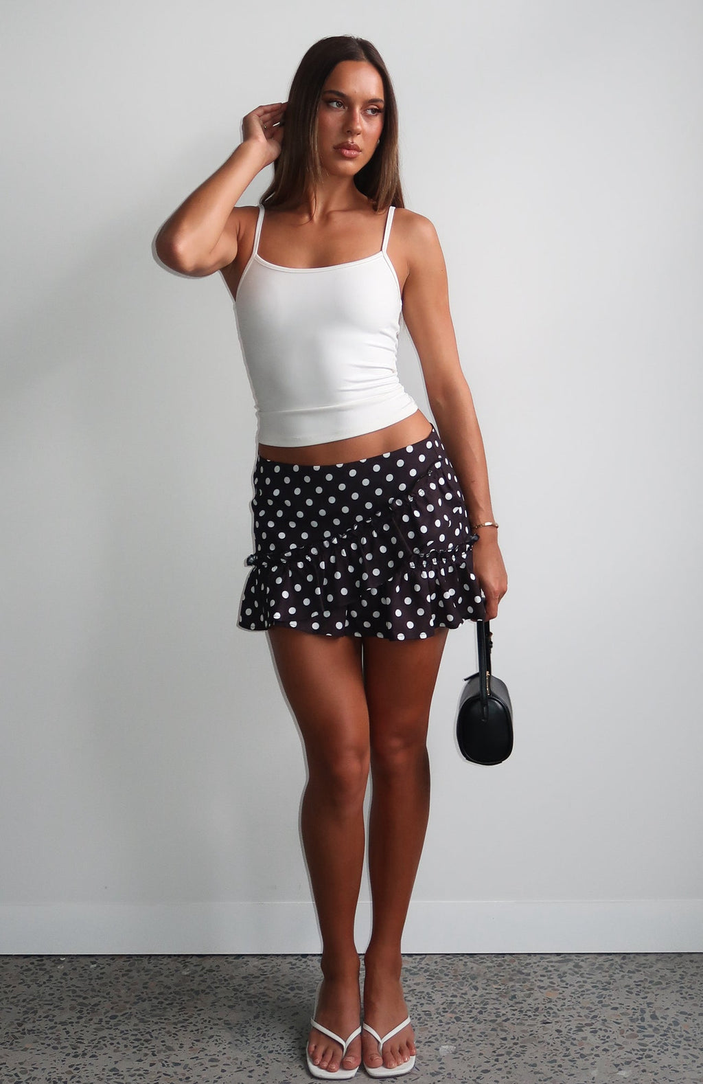 White Fox Girly Thoughts Mini Skirt Black Polka Dot