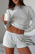 White Fox Slow Life Pyjama Shorts Grey/White Stripe