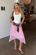 White Fox Static Soul Midi Skirt Pink Polka Dot