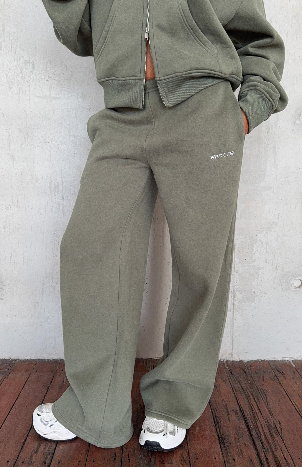 White Fox Test Drive Wide Leg Sweatpants Khaki