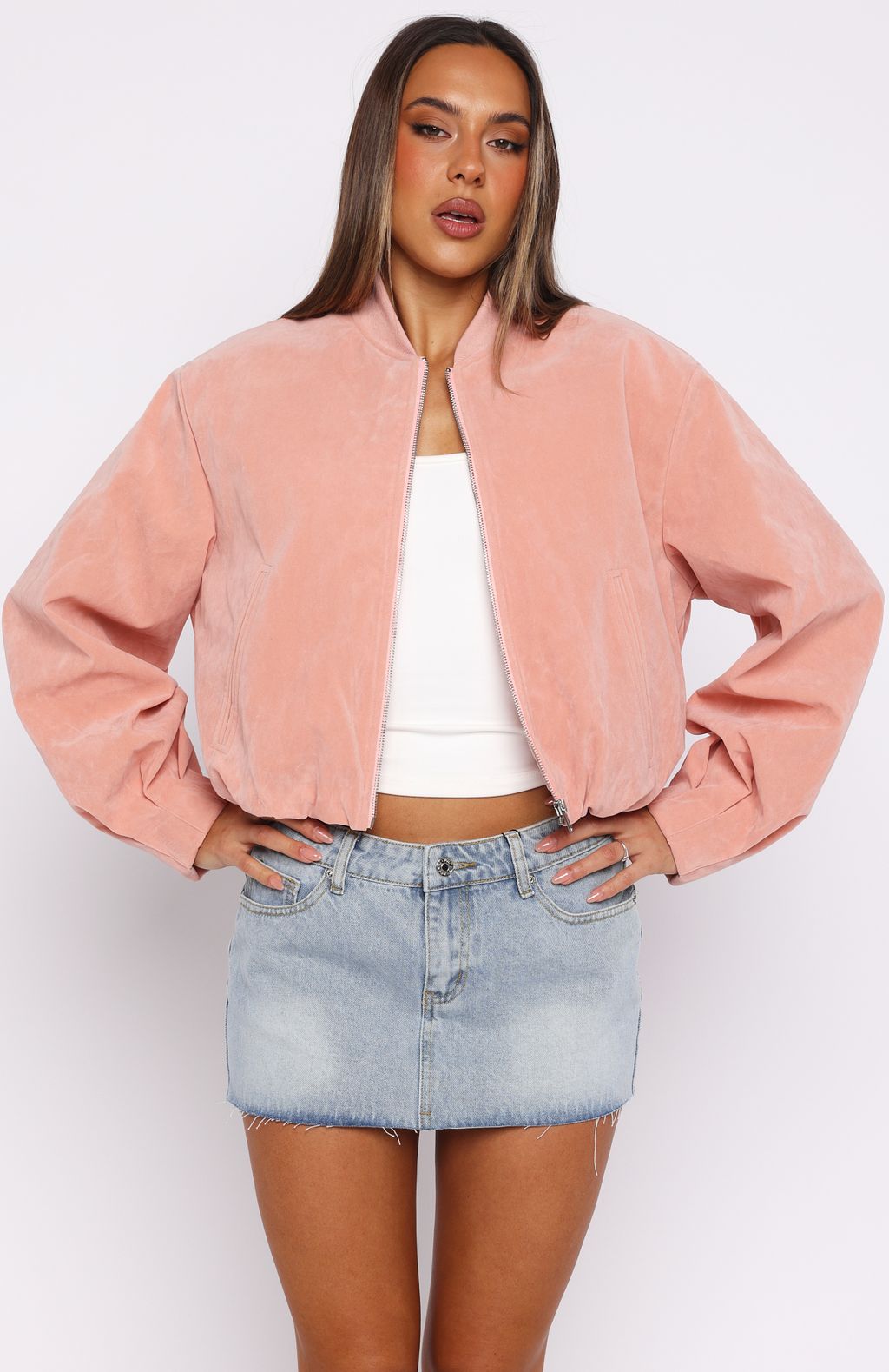 White Fox What Did I Miss Faux Suede Jacket Blush