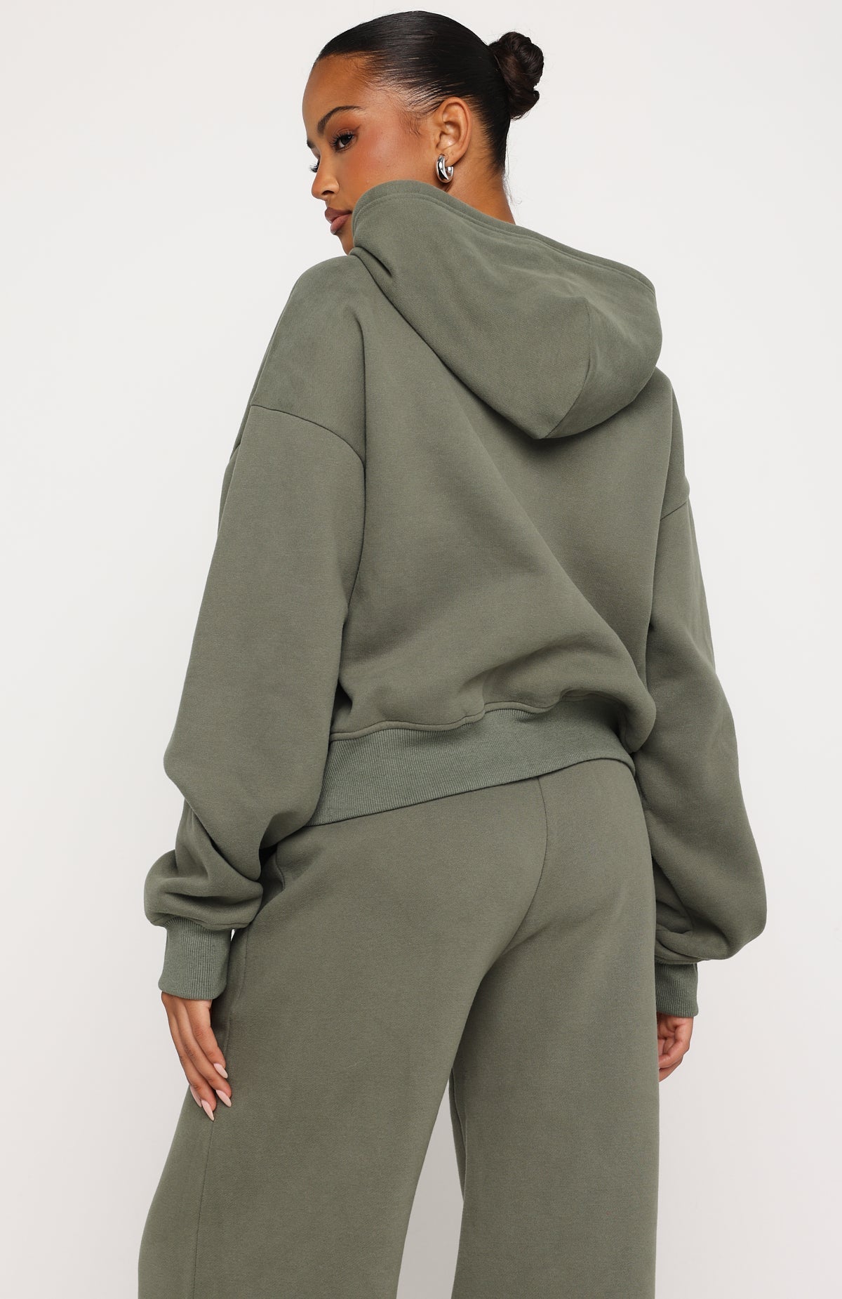 White Fox Test Drive Boxy Zip Front Hoodie Khaki