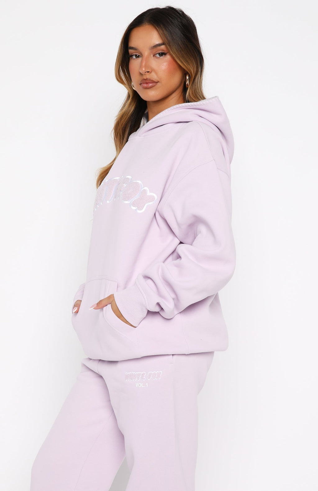 White Fox Vol. 1 Front Graphic Oversized Hoodie Lilac