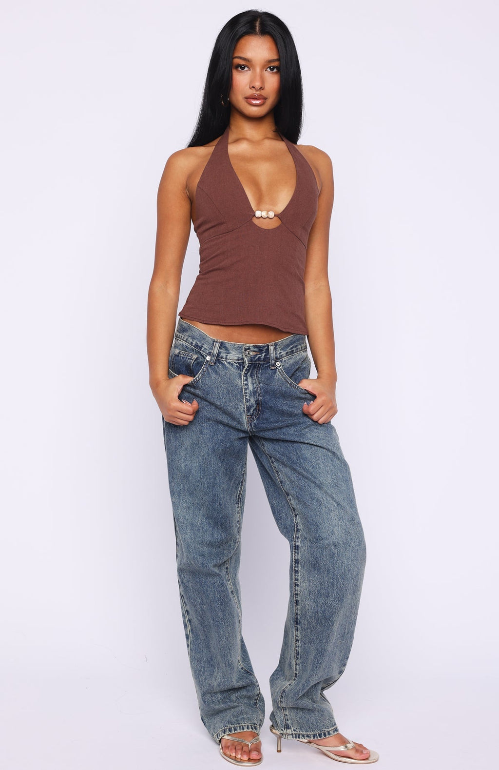White Fox Sweet All Over Halter Top Chocolate