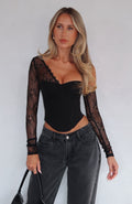 White Fox Time Will Tell Long Sleeve Bustier Black