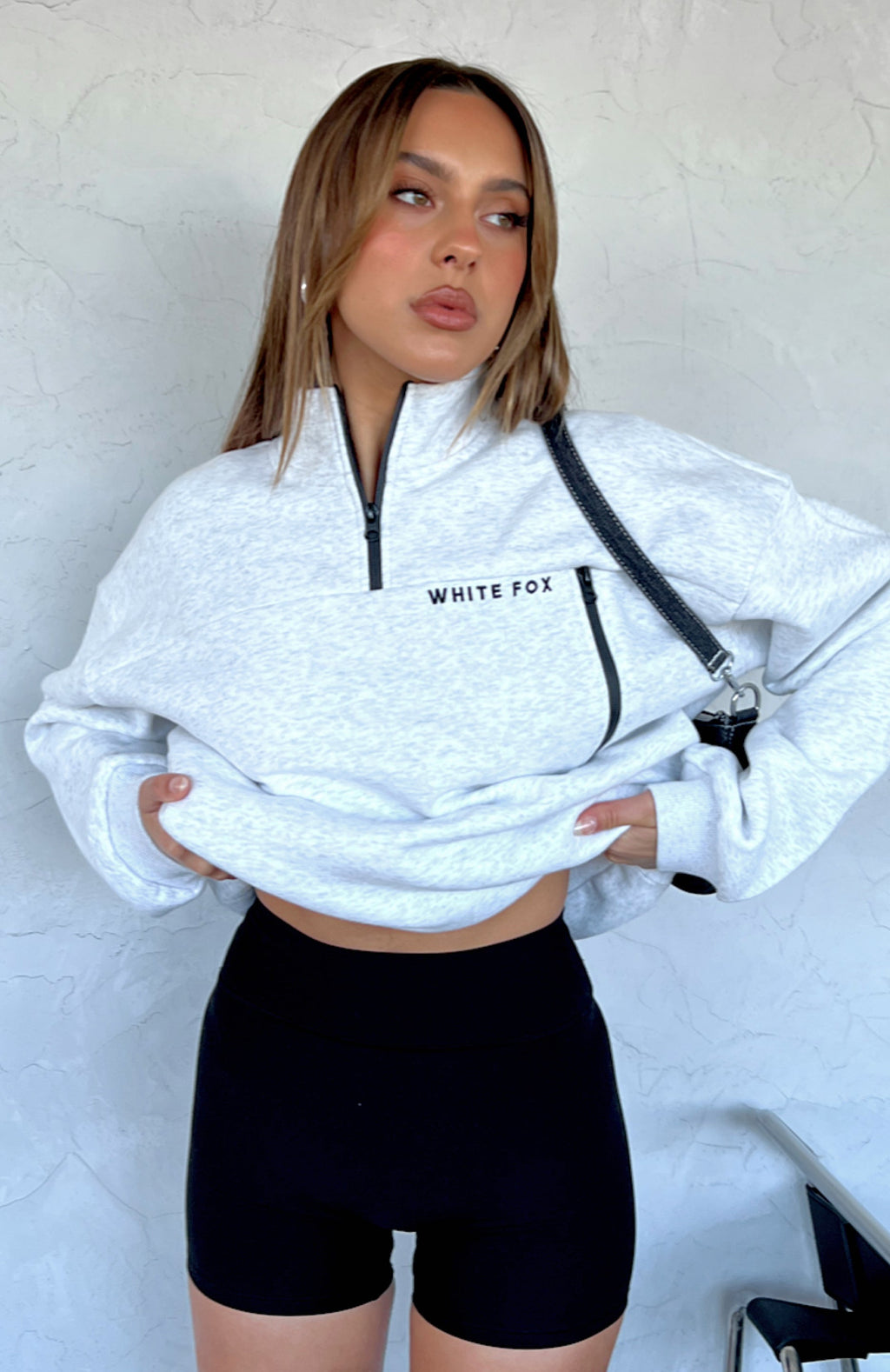 White Fox Where Did You Go Zip Front Sweater Grey Marle
