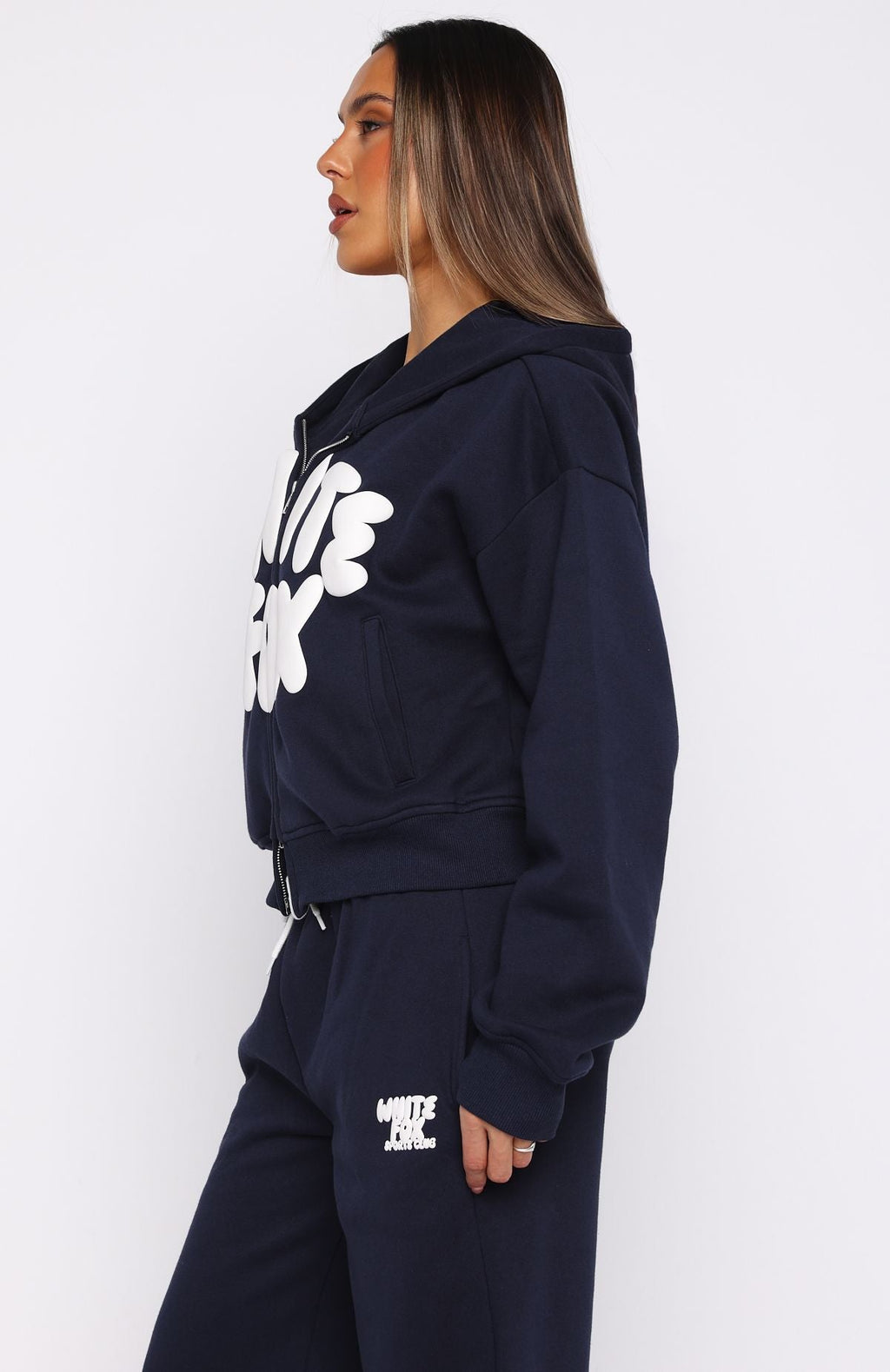 White Fox Club 14 Allie Boxy Zip Front Hoodie Navy
