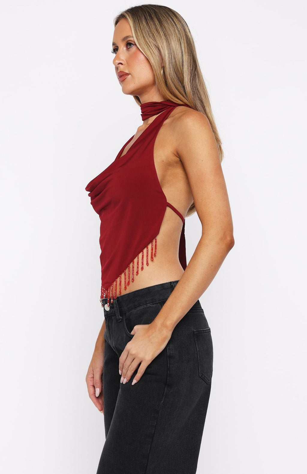 White Fox Eyes For You Halter Top Dark Red