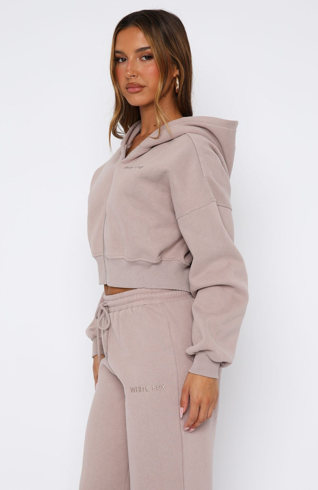 White Fox Stay Lifted Cropped Hoodie Cinnamon