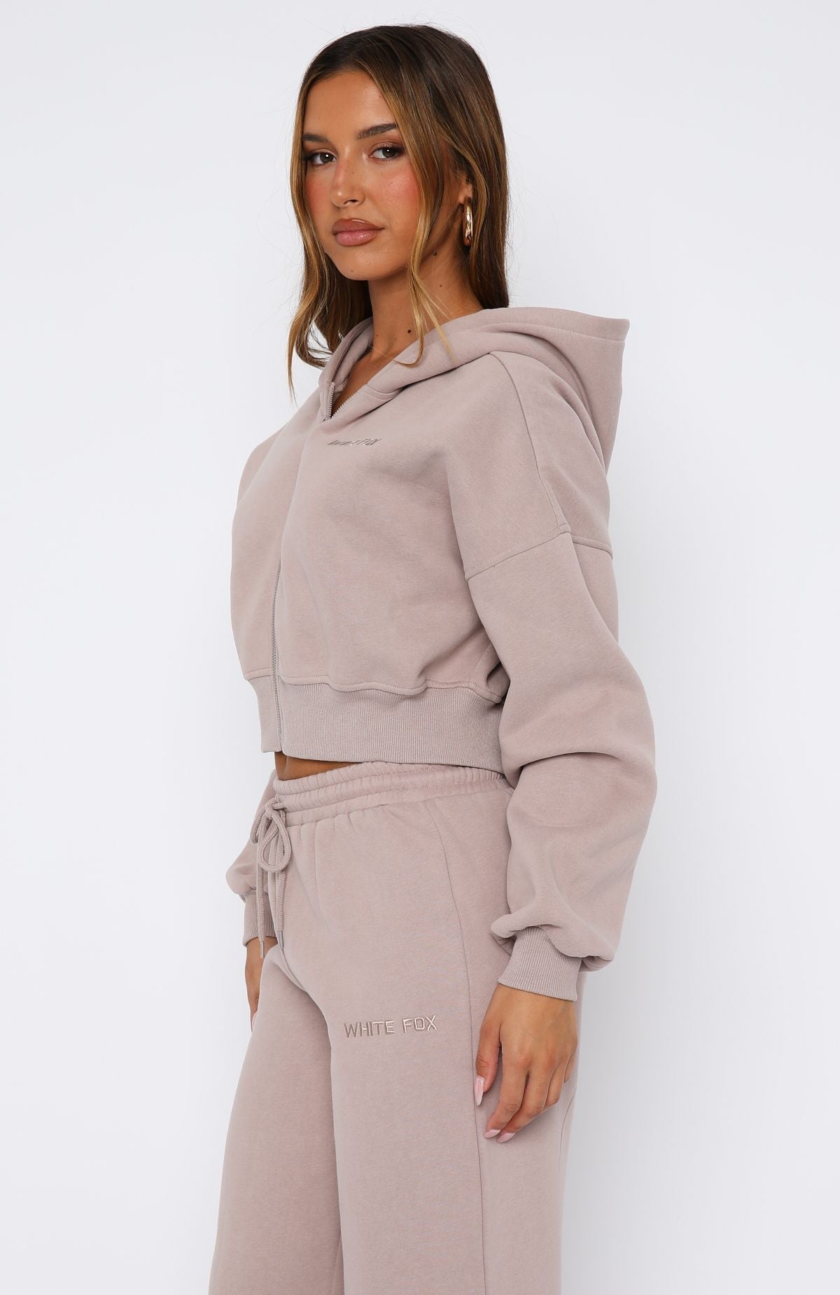 White Fox Stay Lifted Cropped Hoodie Cinnamon