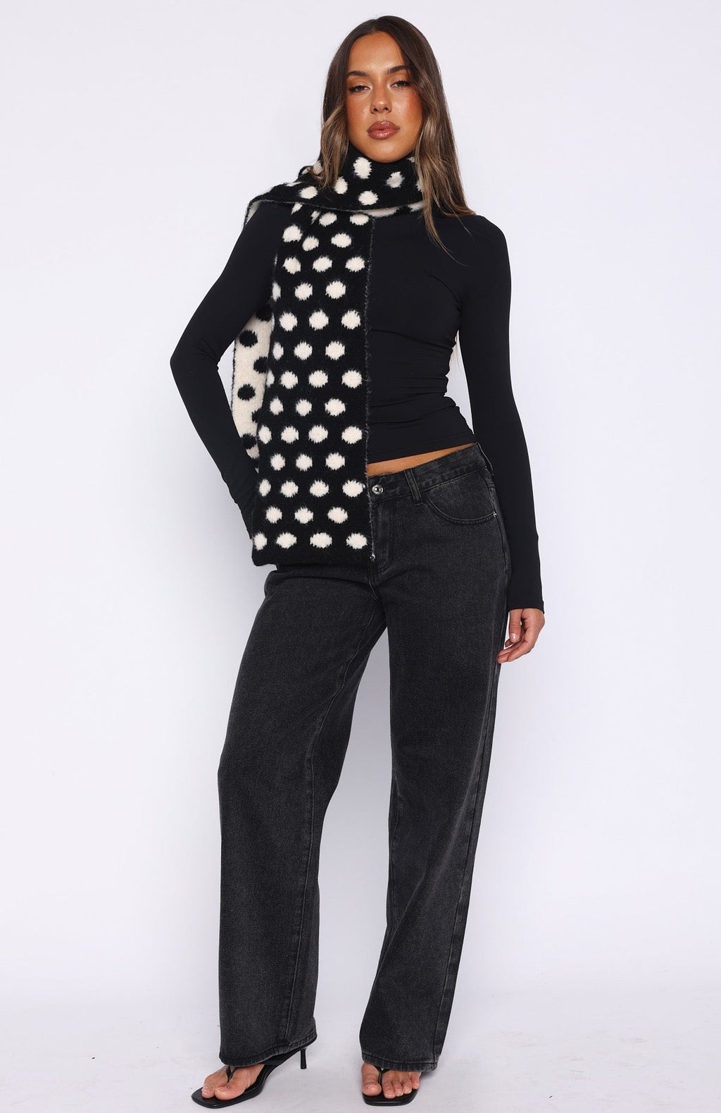 White Fox Olesia Polka Dot Scarf Black & Cream