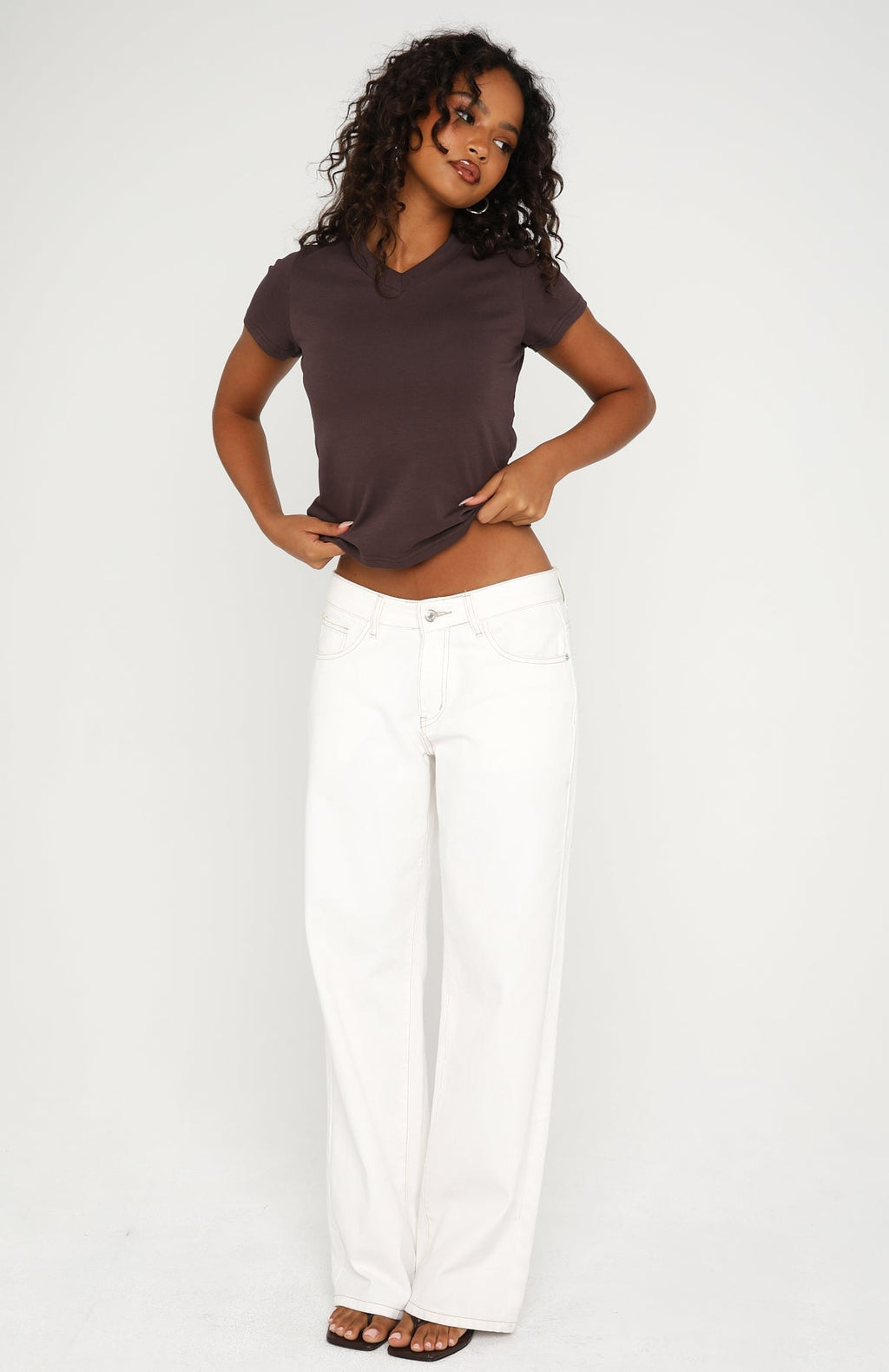 White Fox On The Hunt V Neck Top Chocolate