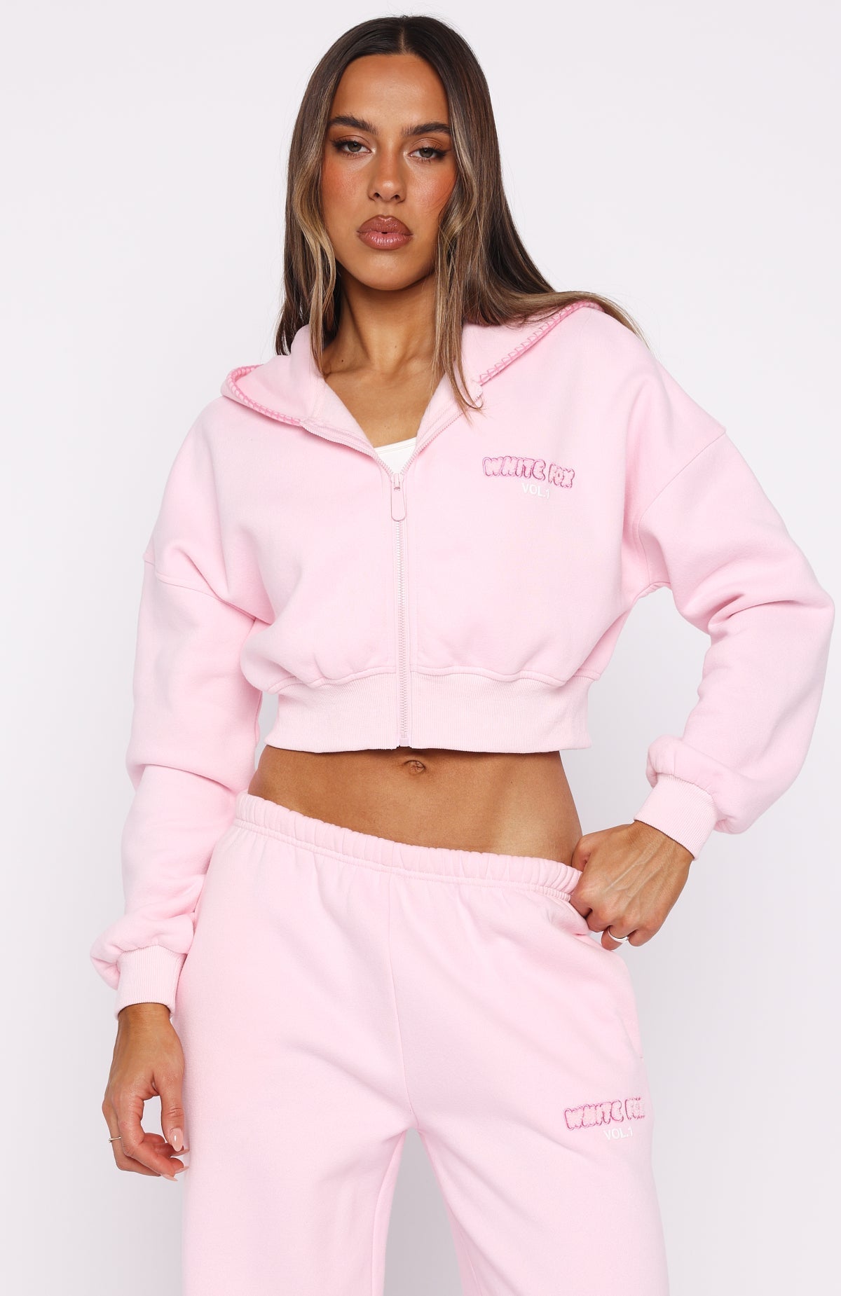 White Fox Vol. 1 Cropped Zip Front Hoodie Posy